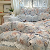 French Romantic Style Bedding Set Princess Skin Friendly And Comfortable Quilt Cover Lace Washed Cotton Printed Duvet  Cover Set