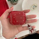 Retro Red Shockproof Protective Case For Apple AirPods 1 2 3 Pro 2nd Wireless Bluetooth Earphone Cover Cartoon Cute Dog Pendant