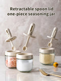 1/3 pcs Glass Seasoning Bottle With Telescopic Spoon Household Kitchen Salt Storage Box Leak Proof and Moisture-proof