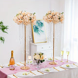 2/10 Set of Metal Gold Vases,29.6 Inch Height, Chandelier Crystal, Elegant Design, Rust-Proof, Wedding, Party, Event, Home Deco