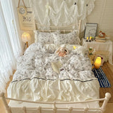 Korean French lazy style puff flower edge quilt cover four-piece set princess style dormitory three-piece set