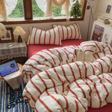 Ins Nordic Bedding Set Simple Style Striped Duvet Cover Set Soft Flat Sheet Single Twin Size Double Bed Sheet Set For Bedroom