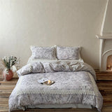 Natural Cotton Linen Butterfly Flowers Prints Lace Bedding Set Queen King Size Duvet Cover Flat/Fitted Sheet Pillowcases 4Pcs
