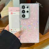 Luxury Glitter Rhinestone Camera Border Laser Love Heart Shell Pattern Phone Case For Samsung Galaxy S25 S24 FE Ultra Plus Cover