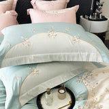 1000TC Egyptian Cotton Flowers Embroidery Luxury Pink Bedding Set Duvet Cover Flat/Fitted Bed Sheet Pillowcases 4Pcs