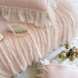 Pure Cotton Lace Ruffles Princess Wedding Style Bedding Set Queen King Size Duvet Cover Set Bed Sheet Pillowcases 4Pcs