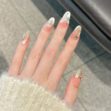 10pcs French Oval Handmade Press on Nails Almond Butterfly Design Cat Eye Nails with Glue Detachable Full Cover Artificial Nails