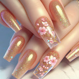 24pcs Sweet Cool False Nails Gradient French Fake Nail Tips with Purple Flowers Design Short Square Press on Nails Colorful Nail