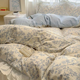 Floral print Korean style Princess Lace Bedding Set Duvet Cover Set Washed Cotton Flat Sheet set Queen For Girl Decor Home