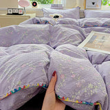 Flower Printed Duvet Cover Sets Queen/King Bedding Set with Shell Edge Washed Cotton dekbedovertrek 240x220   Bed Cover Set