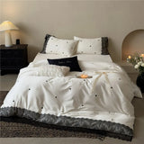 Luxury Lace Bow Embroidery Bedding Set Queen King Duvet Cover Bed Sheet Sheet Pillowcases