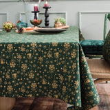 Linen Cotton Christmas Party Tablecloth, Japanese Green Bronzing Wind Chimes, Rectangle Dinning Table Cover for Home Decoration