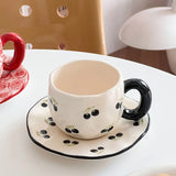 340ML Hand Pinched Irregular Ceramic Mug Red Love heart pattern Coffee Cup with Saucer Set Afternoon Tea Cup holiday gifts