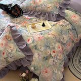 100% Cotton Flowers Printing Bedding Set Korean Style Ruffles Duvet Cover Sets Fitted Bed Sheet Pillowcases Home Textile