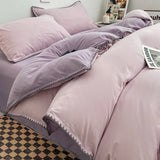 3pcs Solid Color High Quality Duvet Cover Set Luxury Purple Comforter Cover with 2 Pillowcases Triangle Sewn Edge Design Bedding