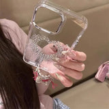 Luxury  3D Glitter Heart Rhinestone Transparent Phone Case For iPhone 16 15 14 13 12 Pro Max 11 Bling Soft Back Cover