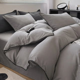 3pcs Solid Color High Quality Duvet Cover Set Luxury Purple Comforter Cover with 2 Pillowcases Triangle Sewn Edge Design Bedding