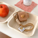 Vintage leather brown headset case for apple airpods 1 2 pro pro2nd 3 autume 3d love heart anti-fall rope protetctor cover
