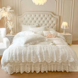 4/6Pcs Pink Princess Wedding Lace Embroidery Korean Style Bedding Set King Queen Size Duvet Cover Bed Skirt Bedspread Pillowcase