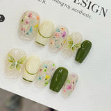 10pcs Butterfly Flower Fake Nails Medium Coffin False Nails Pearl Gradient Press on Nails French Nail Art Sweet Cool Nail Tips