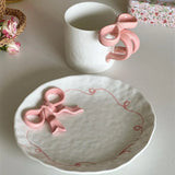Cute Three-dimensional Bow Underglaze Color Ceramic Mug Plate Gift Girlish Heart Tableware