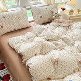 Oxygen Double Layered Four-Piece Bedding Set Fresh Floral Duvet Cover Bed Sheet Bed Canopy Student Dormitory 3-Piece Set