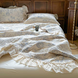 100% Cotton Linen Embroidered Lace Quilt Set - Solid Color Summer Lightweight 3-Piece Bedspread Set with Pillowcase Home Decor