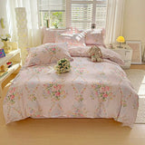 100% Cotton Bedding Set Soft Skin-friendly Four Piece Set Single Couple Flower Printed Comforter Duvet Cover Set for Adults Kids