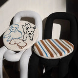 Round Seat Cushion Soft Cartoon Dog Stripe Plush Floor Chair Sofa Pad Support Home Office Autumn Winter Warm Decor 40x40cm