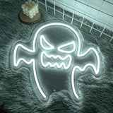 Fanged Devil Ghost Neon Sign USB Dimmable LED Wall Light for Tavern Horror Movie Studio Decor Halloween Bash Basement Wall Lamp