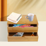 Mini Bamboo Drawer Desktop Storage Box, Double Layered Retro Rectangular Storage Box for Office Supplies or Cosmetics
