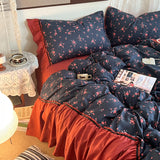Korean Bedding Set Luxury Quilt Cover Pillowcase Flat Bed Sheet Skirt Fitted Sheet Girl Princess Ruffle Home Textile Christmas