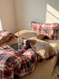 Retro Plaid Thi Warm Milk Velvet Four Piece Set Double Sided Coral Fce Bedding Covers for Girls Heartfelt Design