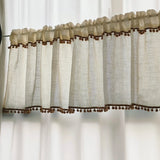 Kitchen Curtains Faux Linen Textured Small Cafe Window Curtain with Pom Pom Over Sink Light Filtering Short Curtain for Bathroom