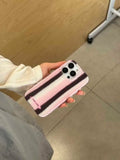 Pink Stripe leather strap Bracelet Phone Case For Iphone 16ProMax 13 14 15 16 Pro Max 16Pro 15ProMax 15Pro 14Pro Cover Fundas