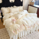 4Pcs Korean Princess Style Cotton 100% Bedding Luxury Duvet Cover 200x230 220x240 Four Seasons 2025 New Heart-Shaped Lace