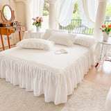 4/6Pcs White Pink Sweet Princess Wedding Bedding Sets Luxury Chiffon Lace Ruffle Duvet Cover Set Bedspread Bed Skirt Pillowcases