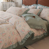 Princess Double-Layer Yarn Pure Cotton Bedding Set Skin Friendly Duvet Cover Kit for All Seasons Home Dormitory Comforter Set