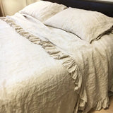 3PCS 100% Pure Linen Ruffle Duvet Cover Set Pillowcase And Duvet Cover Double Queen King Size Soft Bed Set Flax Bedding Kit