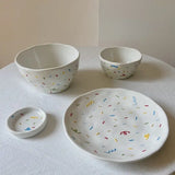 Cute Hand Textured Tableware Handmade Ceramic Household Plates Vegetable Fish Dim Sum Plate Western Style Steak Oval Plate