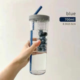 Plastic Water Bottle Portable with Straw Fruit Infuser Tea Juice Cup Fitness Outdoor Travel Bottles Kettle Transparent Straw Cup