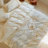 Vintage French Elegant Embroidery Bedding Set 1000TC Egyptian Cotton Brushed Duvet Cover Set Bed Sheets Fitted Sheet Pillowcases