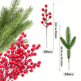 10Pcs Christmas Decoration Artificial Pine Branches Holly Berries Red Berry Branches for Christmas Tree Wreath Gifts Decoration