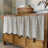 British Cotton Linen Cloth Striped Bow Short Curtains for Cafe, Office Small Window, Kitchen, Featured Home Decor