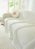 Herringbone Chenille Solid Sofa Towel Thickened Fur Ball Edge Sofa Cover for Four Seasons Cozy Skin-Friendly Blanket for Office