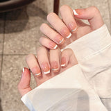 10Pcs Handmade Press on Nails Short Square Ballerina Full Cover Rhinestone French Nude Color False Nails Wearable Manicure Art
