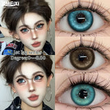 2Pcs Blue Myopia Contact Lenses for Eyes with Degree 0 to -8.00 Degree Brown Iris Lens Fashion Lenses Soft Beauty Pupil