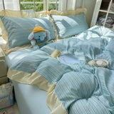 Striped Ruffles Duvets Cover Sets Single/Queen Size Bed Cover Set Skin-friendly Soft funda nordica 150 cama Blue Color