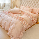 4Pcs French Light Luxury Cream Princess Style pure Cotton 100% Bedding Set Luxury Duvet Cover 200x230 220x240 Pillowcase Summer