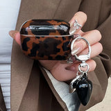 korea luxury amber colour gloss earphone case for airpods 4 3 2 1 pro 2nd wireless bluetooth charging box 3D love heart pendant